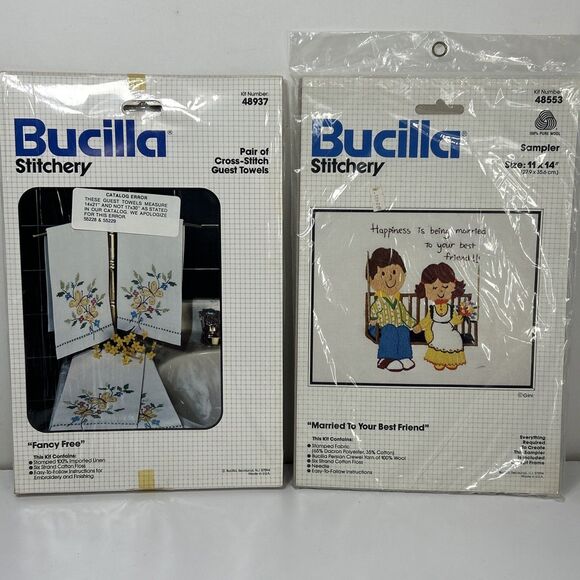 Bucilla Other - Bucilla Cross Stitch Kit Fancy Free Towel Butterfly Married To Your Bestfriend